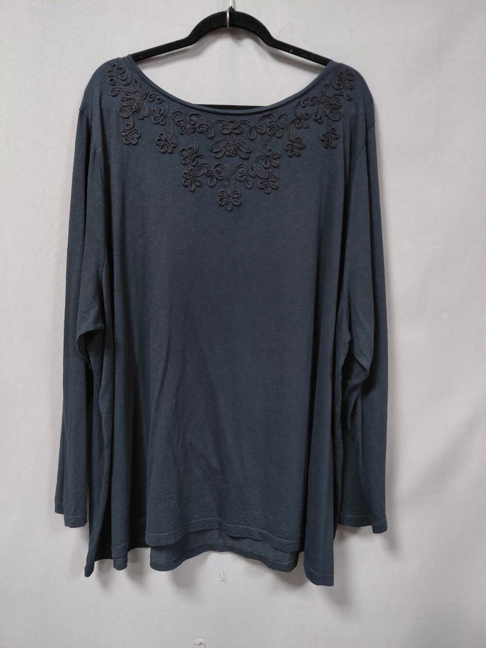 J. Jill Gray Embroidered Neckline Long Sleeve Knit Top Women Plus Size 4X